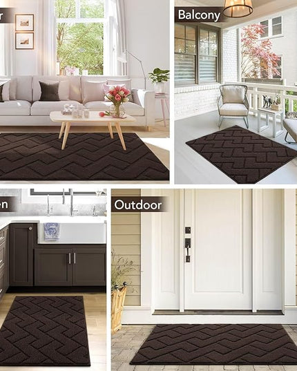 hicorfe Front Door Mat Outside Entrance,24"x35" Absorbent Muddy Dirt Resist Welcome Door Mats Outdoor Indoor,Stain and Fade Resistant,Non Slip Backing Entry Mat Doormat for Entryway (Coffee)