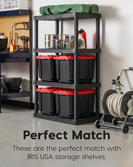 IRIS USA 4-Pack 12 Gallon Storage Bins with Lids |Made in USA| Heavy Duty Plastic Tote Containers for Truckbed Tool Box Organization, Large - Red
