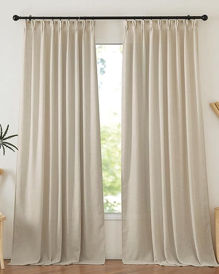 NICETOWN Linen Curtains for Bedroom 108 inches Long Light Filtering Sheer Linen Curtains for Living Room 2 Panels Set Thermal Insulated Privacy Curtains & Drapes, W52 x L108, Taupe