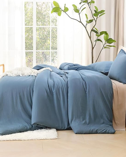 Litanika Grayish Blue Comforter Set California King Size, 3 Pieces Lightweight Solid Bedding Comforter Set, All Season Fluffy Bed Set (104x96In Comforter & 2 Pillowcases)