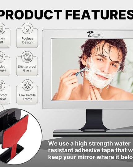 ToiletTree Products Fogless Shower Mirror with Squeegee - Anti-Fog Mirror - Adjustable Shaving Mirror with a Squeegee - Rust-Proof, Impact-Resistance Bathroom Shower Mirror