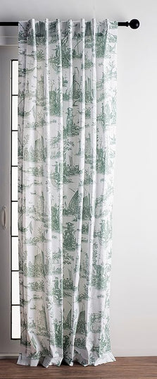 Maison d' Hermine Curtains for Living Room 100% Cotton 108 inch Length Two Panels Light Filtering Toile Curtains with Rod and Loop Pockets (Calais Antique Green (White Background), 50" W x 108" L)