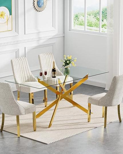 Rectangle Glass Dining Table Set for 4, 52'' Kitchen Table and Chairs Set, 5PCS Modern Dining Room Table Set with 4 Dining Chair for Home