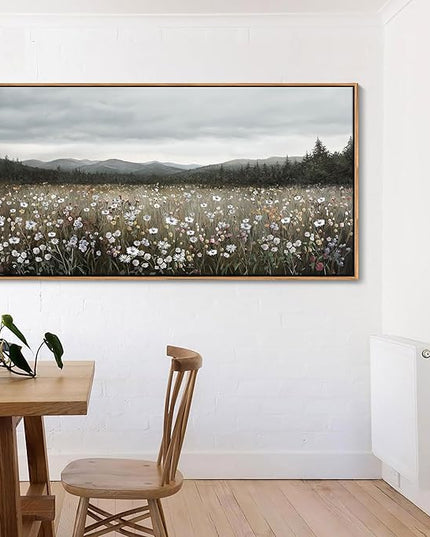 HGUAOA Vintage Landscape Wall Art for Bedroom and Living Room - Large Floral Artworks Farmhouse Wall Decor - Framed Neutral Nature Pictures - Above Bed Wall Decor with Mountain Scenery 24×48IN