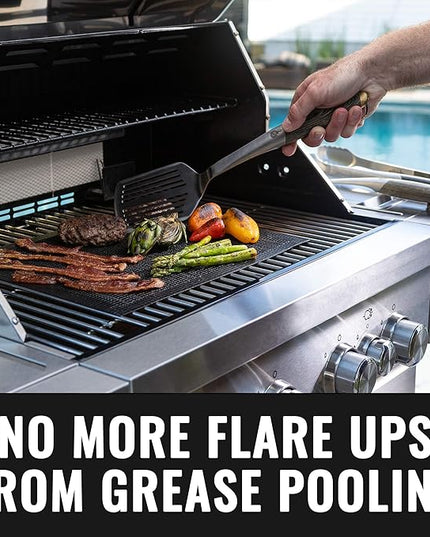 Grillaholics BBQ Mesh Grill Mat - Set of 2 Grill Mats Non Stick - Nonstick Grilling with More Delicious Smoky Flavor - Lifetime Manufacturer Warranty