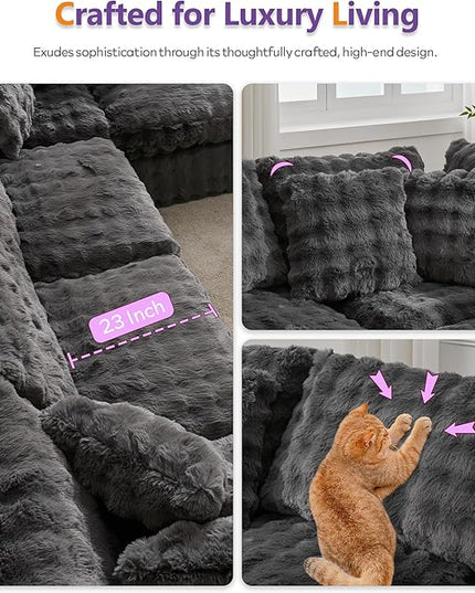 TYBOATLE 135’’ Boneless Slow-Rebound Memory Foam Couch, Cloud Sectional Couches for Living Room w/Upgraded Fabric, Deep Seat Comfy Fluffy U Shaped Modular Sectional Sofa w/Chaise (Grey, 6U)