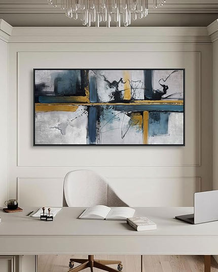 Abstract Canvas Wall Art Framed Modern Wall Art for Living Room Navy Blue Artwork for Walls, Above Bed Wall Decor With Navy and Gold for Bedroom and Living Room Office Pictures Wall Decor 20×40IN