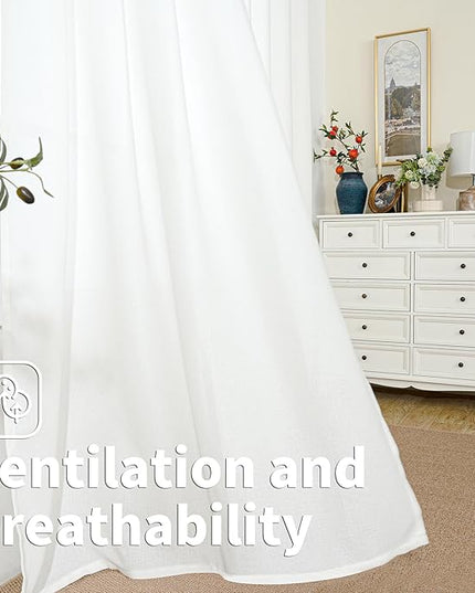 BGment White Linen Curtains 63 Inch Length 2 Panels - Burlap Textured Light Filtering Window Treatments Grommet Sheer Drapes for Farmhouse Bedroom, 38 X 63 Inch