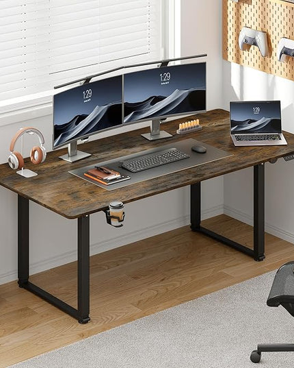 71x32 Inch Adjustable Standing Desk with 4 Legs, Stand-up Desk Features a Rectangular Top, Dual-Motor Lift, and Memory Presets (28-46Inch) for Home Offices or Computer Workstations, Rustic Brown