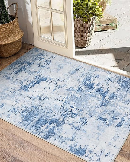 Modern Abstract 2x3 Area Rug Non Slip Non Shedding Low Pile Stain Resistant Rug for Entryway Kitchen Bedroom,Light Blue