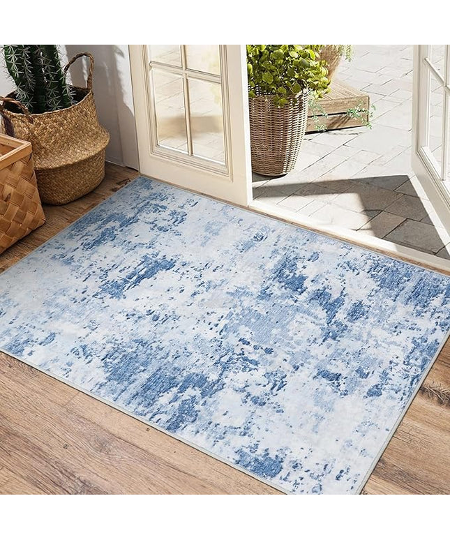 Modern Abstract 2x3 Area Rug Non Slip Non Shedding Low Pile Stain Resistant Rug for Entryway Kitchen Bedroom,Light Blue