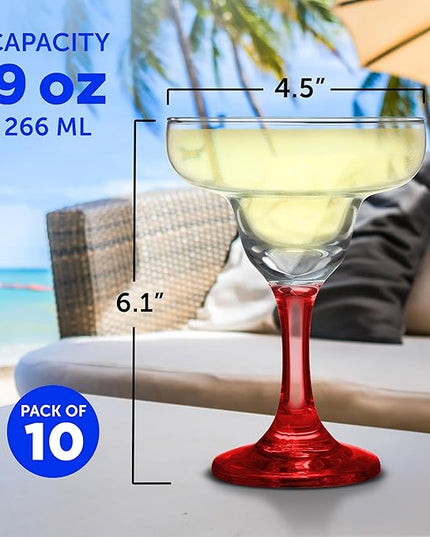 DISCOUNT PROMOS 10 Margarita Glasses Set, 9 oz. - Classic, Smooth, Barware, Glassware - Red
