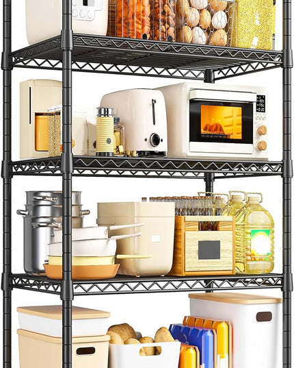 REIBII Metal Shelving 5 Tier Wire Sturdy Storage Shelves Adjustable Steel Organizer Wire Rack for Kitchen Laundry Room Commercial School Storage Room Black 63“Hx 21.65“L x 11.8”D