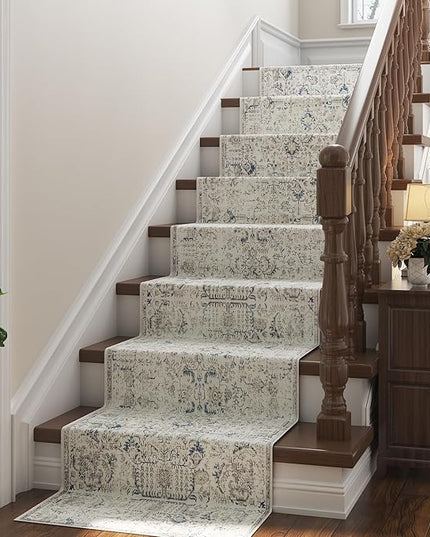 jinchan Runner Rug 2x8 Washable Hallway Rug Vintage Indoor Thin Retro Floor Cover Distressed Floral Country Lightweight Non Slip Carpet for Entryway Bathroom Kitchen Bedroom Living Room Stairway Blue