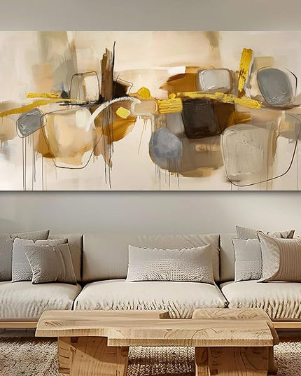 HGUAOA Abstract Wall Art for Living Room - Large Yellow and Orange Geometric Artwork - Modern Paintings for Office Decor - Contemporary Big Wall Decor for Home or Office 24×48IN