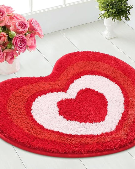 Ceenna Heart Shaped Rug Valentines Bath Mats Red Heart Doormat Absorbent Non-Slip Washable Rugs for Galentine Day Home Entrance Bathroom Shower Floor Decor, 27.56 x 19.69 Inches