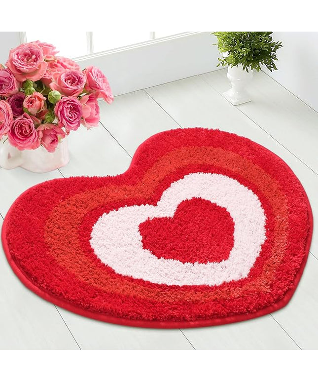 Ceenna Heart Shaped Rug Valentines Bath Mats Red Heart Doormat Absorbent Non-Slip Washable Rugs for Galentine Day Home Entrance Bathroom Shower Floor Decor, 27.56 x 19.69 Inches