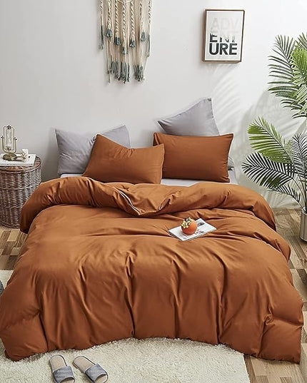 Houseri King Pumpkin Colored Comforter Set Terracotta Rust Bedding King Size Caramel Brown Comforters Warm Soft Comfy 3 Piece Breathable Durable Dusty Burnt Orange Country Style Bed Quilt Blanket King