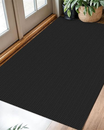 KOZYFLY Washable Entryway Rug 3x5 Ft Area Rugs Cotton Rubber Backed Throw Rugs Indoor Door Mat Kitchen Rugs Braided Floor Carpet for Front Entrance Bathroom Kitchen Living Room, Black/Grey