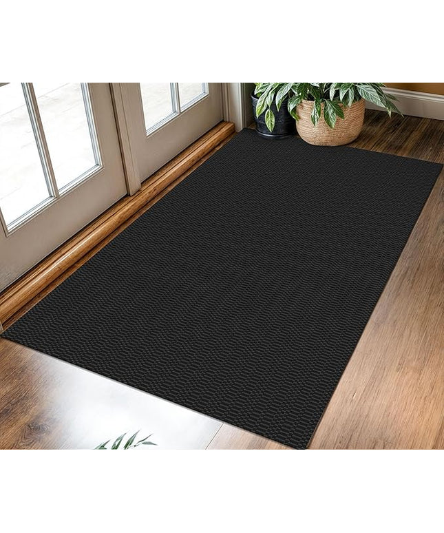 KOZYFLY Washable Entryway Rug 3x5 Ft Area Rugs Cotton Rubber Backed Throw Rugs Indoor Door Mat Kitchen Rugs Braided Floor Carpet for Front Entrance Bathroom Kitchen Living Room, Black/Grey