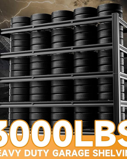 5-Tier 60”W x 24”D x 72”H Garage Shelving Storage Shelves 3000LBS Heavy Duty Metal Shelf Adjustable Rack Units Suitable for Garage Basement Warehouse Utility Shelves (Black)