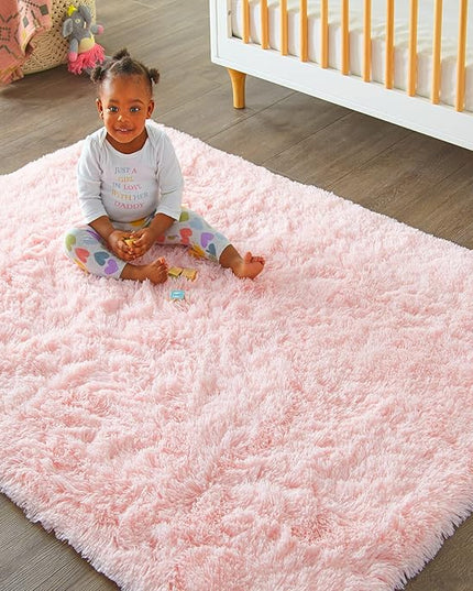 Ophanie Pink Rug for Bedroom Girls, Kids Fluffy Kawaii Fuzzy Furry Shag Area Rug, Cute Plush Soft Shaggy Bedside Indoor Floor 4x6 Carpet for Teen Nursery Dorm Home Room Decor Aesthetic