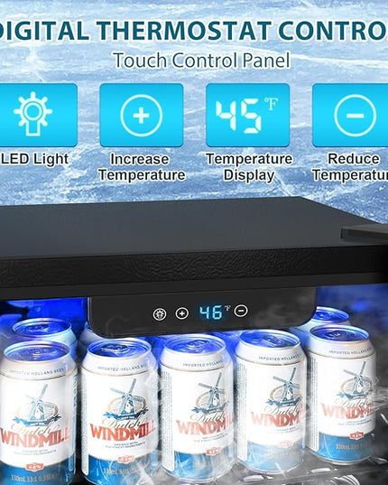 48 Can Beverage Refrigerator,12 Bottle Wine Cooler with Stainless Steel Glass Door, Digital Temperature Display, Countertop Mini Fridge for Soda, Wine or Beer, Silver