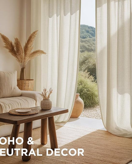 Joydeco Linen Curtains for Living Room,Light Filtering Rod Pocket Back Tab Semi Sheer Drapes Window Long Curtains 90 inches Long Ivory