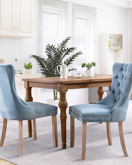 SoarFlash Velvet Dining Chairs Set of 2, Tall Back Side Chair, Modern Upholstered High-end Tufted Side Chair with Button Back Ring, Solid Wood Legs Sky-Blue