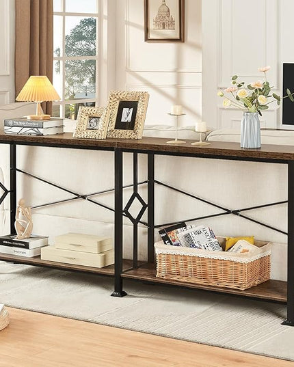 HOMISSUE Long Entryway Console Table, 70.9" Industrial Narrow Sofa Tables Behind Couch with 2 Tier Storage Shelf for Hallway, Living Room, Rustic Brown
