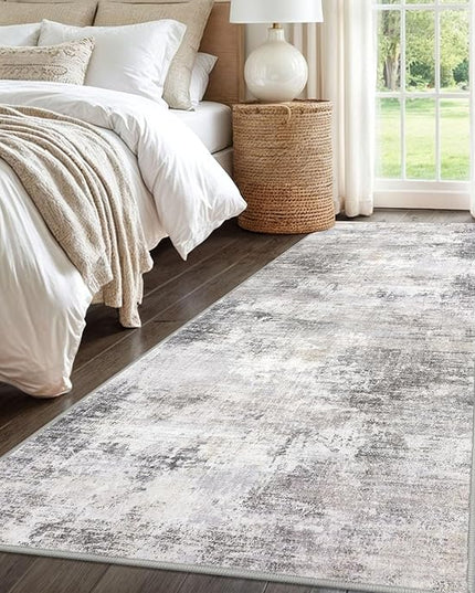 IOHOUZE Abstract Runner Rug 3x8 Ft Washable Runners for Hallways, Non Slip Kitchen Runner Printed Faux Wool Entryway Runner Indoor, Modern Abstract Floor Carpet for Hall Bedroom, Grey Beige