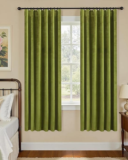 KOUFALL 63 Inch Length Green Velvet Blackout Curtains for Living Room, Rod Pocket Thermal Insulated Room Darkening Blackout Curtains for Bedroom, Wide 52 x 63 Inch Long, 2 Panel Set
