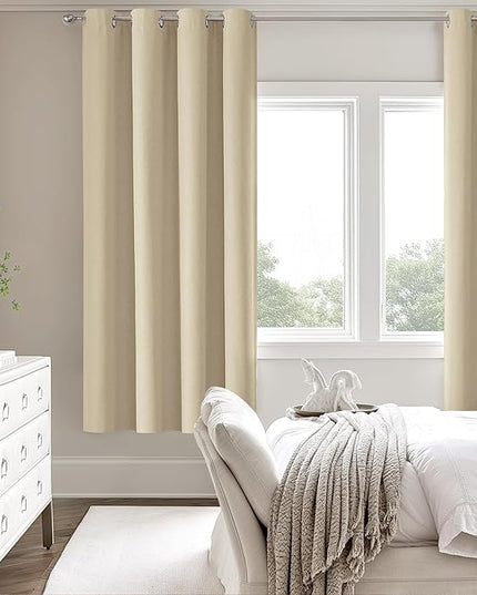 ChrisDowa 100% Blackout Cream Solid Curtains 72 Inches Long 2 Panels for Bedroom Living Room,Farmhouse Room Darkening Thermal Insulated Soundproof Grommet Top Window Treatment Drapes,52x72