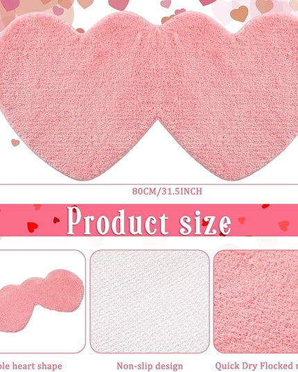 Hoolerry Valentines Heart Rug Double Heart Shaped Bathroom Rug Decorative Non Slip Doormat Washable Love Shag Shower Mat Home Bedroom Living Room 15.75 x 31.5 Inch(Pink)
