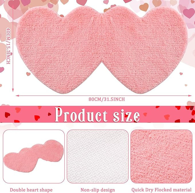 Hoolerry Valentines Heart Rug Double Heart Shaped Bathroom Rug Decorative Non Slip Doormat Washable Love Shag Shower Mat Home Bedroom Living Room 15.75 x 31.5 Inch(Pink)