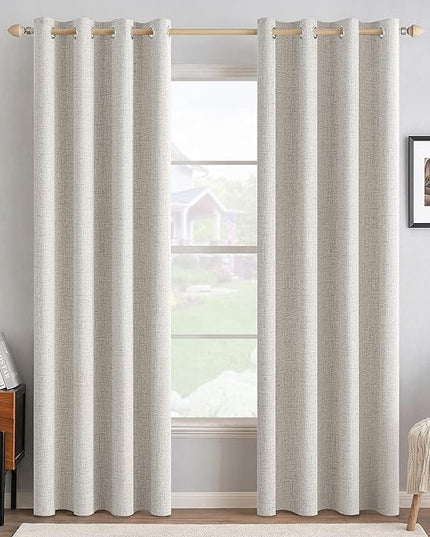 MIULEE 100% Blackout Linen Textured Curtains for Bedroom Solid Thermal Insulated Cream White Grommet Room Darkening Curtains & Drapes Luxury Decor for Living Room Nursery 52 x 84 Inch (2 Panels)