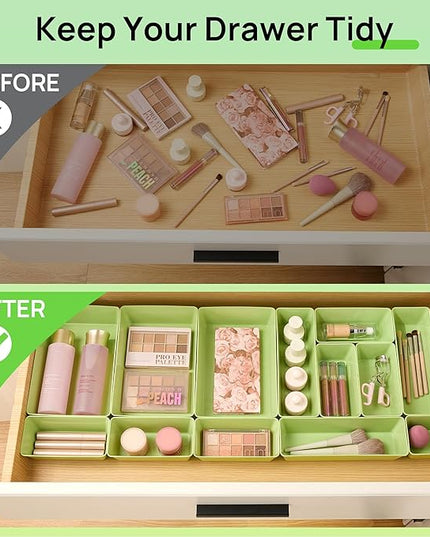 Vtopmart 25 PCS Plastic Drawer Organizers Set, 4-Size Versatile Bathroom and Vanity Drawer Organizer Trays, Storage Bins for Makeup, Bedroom, Kitchen Gadgets Utensils and Office