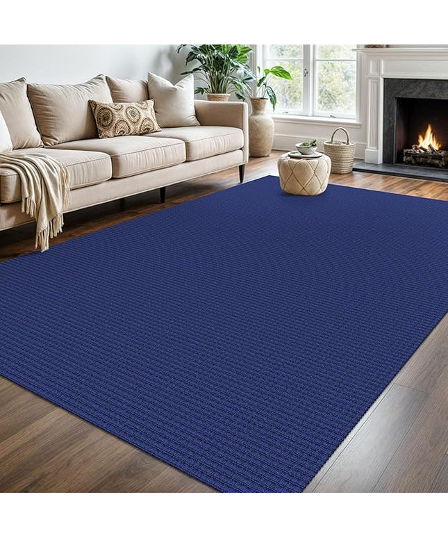 KOZYFLY Washable Area Rug 6x9 ft Rubber Backed Non Slip Rugs for Living Room Braided Cotton Bedroom Rug Woven Office Rugs Indoor Floor Carpets for Dining Bedroom Living Room, Royal Blue/Navy