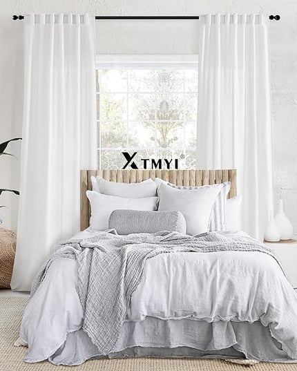 XTMYI White Sheer Curtains 68 Inches Long for Bedroom Living Room Dining Room,Linen Cotton Privacy Curtains for Kitchen Bathroom,40x68 Inch Length 2 Panels Set