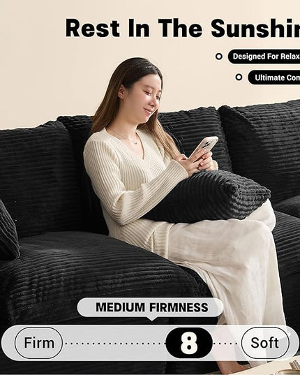106.3” Sectional Couches for Living Room, Cloud Couch, Modular Sectional Sofa, Convertible Sofas Bed, Deep Seat Sofa, Corduroy, Black