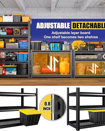 Garage Shelving-3000 lbs 5 Tier Storage Shelves,Adjustable Heavy Duty Metal Shelving Unit and Storage Large Wire Rack,Utility Steel Shelf for Warehouse Industrial Pantry Basement -78"x46"x20",Black