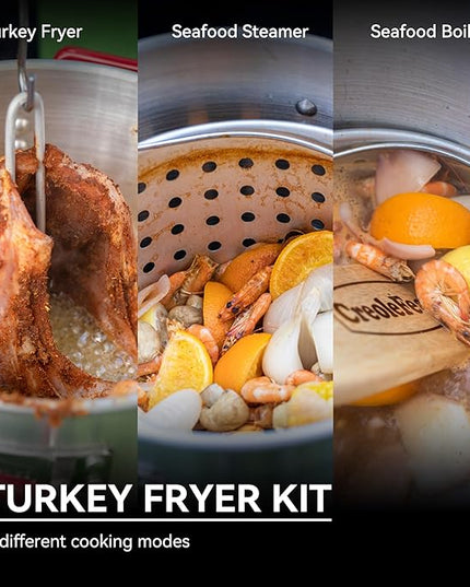 CreoleFeast TFS3010 Propane 30 Qt. Turkey and 10 Qt. Fish Fryer Boiler Steamer Set, 50,000 BTU Burner, Ideal for Outdoor Cooking