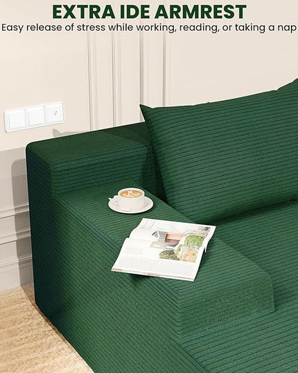 LEVELEVE 107" Cloud Sectional Couch with Deep Seat，Modern Modular Sofa with L-Shape Chaise，No Assembly Required, Upholstered Couches for Living Room Bedroom(Green,Left Facing Chaise)