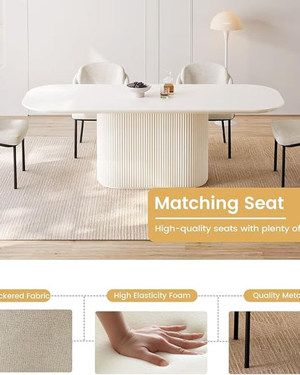 Guyii 5-Piece Oval Dining Table Set, 86.61" Modern Kitchen Table with 4 Chairs, Indoor Rectangular Dining Room Table for Kitchen, Living Room, Cream White