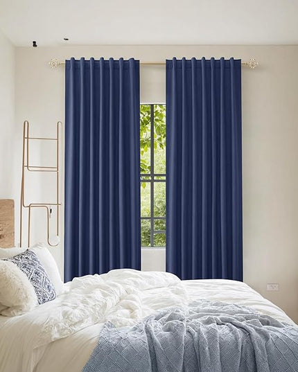 Guken Blackout Curtains 108 Inch Length 2 Panels Set for Living Room Bedroom Back Tab Thermal Insulated 100% Black Out Linen Drapes Room Darkening Window Curtains 108 Inches Long,Classic Blue