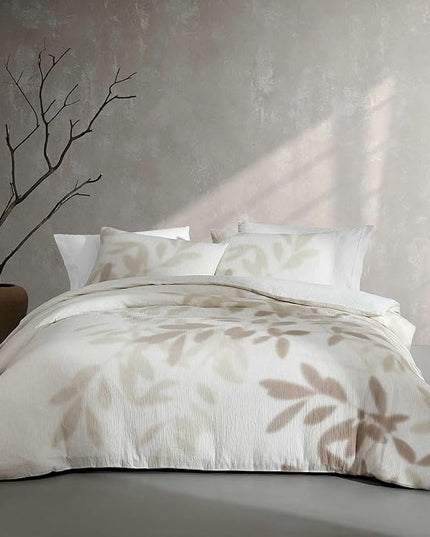 Calvin Klein - King Duvet Cover Set, Soft Cotton Bedding with Matching Shams, Floral Bed Essentials, Oeko-Tex Certified (Shadow Branches Beige, King)