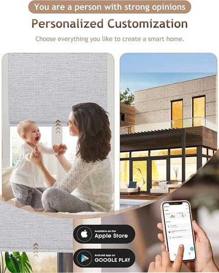 Kincmo Motorized Blinds with Remote,100% Blackout Motorized Roller Shades Work with Apple Homekit,Alexa,Google, Custom Electric Blinds with App,Voice Control (Classic Smoke)