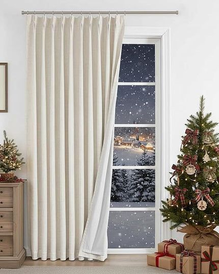 Vision Home Natural Pinch Pleated Full Blackout Curtains Linen Blended Room Darkening Window Curtains 102 inch for Living Room Bedroom Thermal Insulated Pinch Pleat Drapes with Hooks 60" Wx102 Lx1