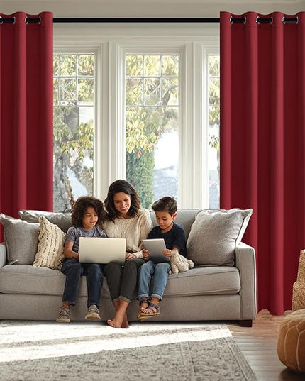 JIUZHEN Short Curtains Kitchen Half Window Blackout Curtains with Tiebacks for Baseroom Shadows, Grommet Curtains for Living Room, Set of 2 Window Curtain Panels, 42 x 30 Inch Length，Red