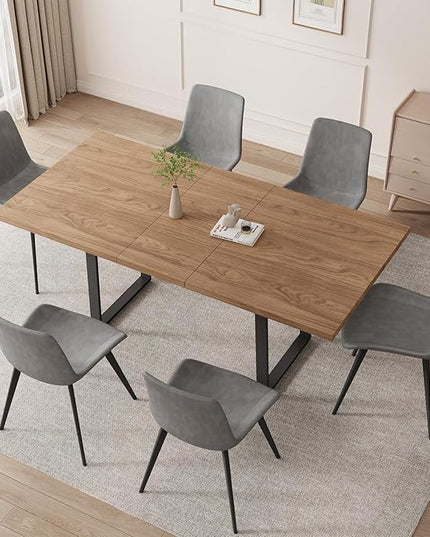 ZckyCine 67" Expandable Walnut Dining Table and 6 Upholstered Chairs, 7-Piece Dining Room Furniture Set, Mid-Century Modern Style for Home, Dining Room and Kitchen
